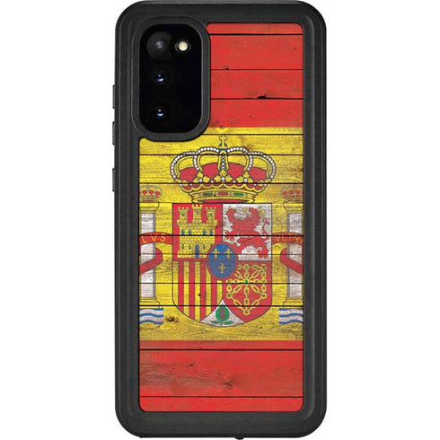 Spain Flag Dark Wood Galaxy S20 Waterproof Case